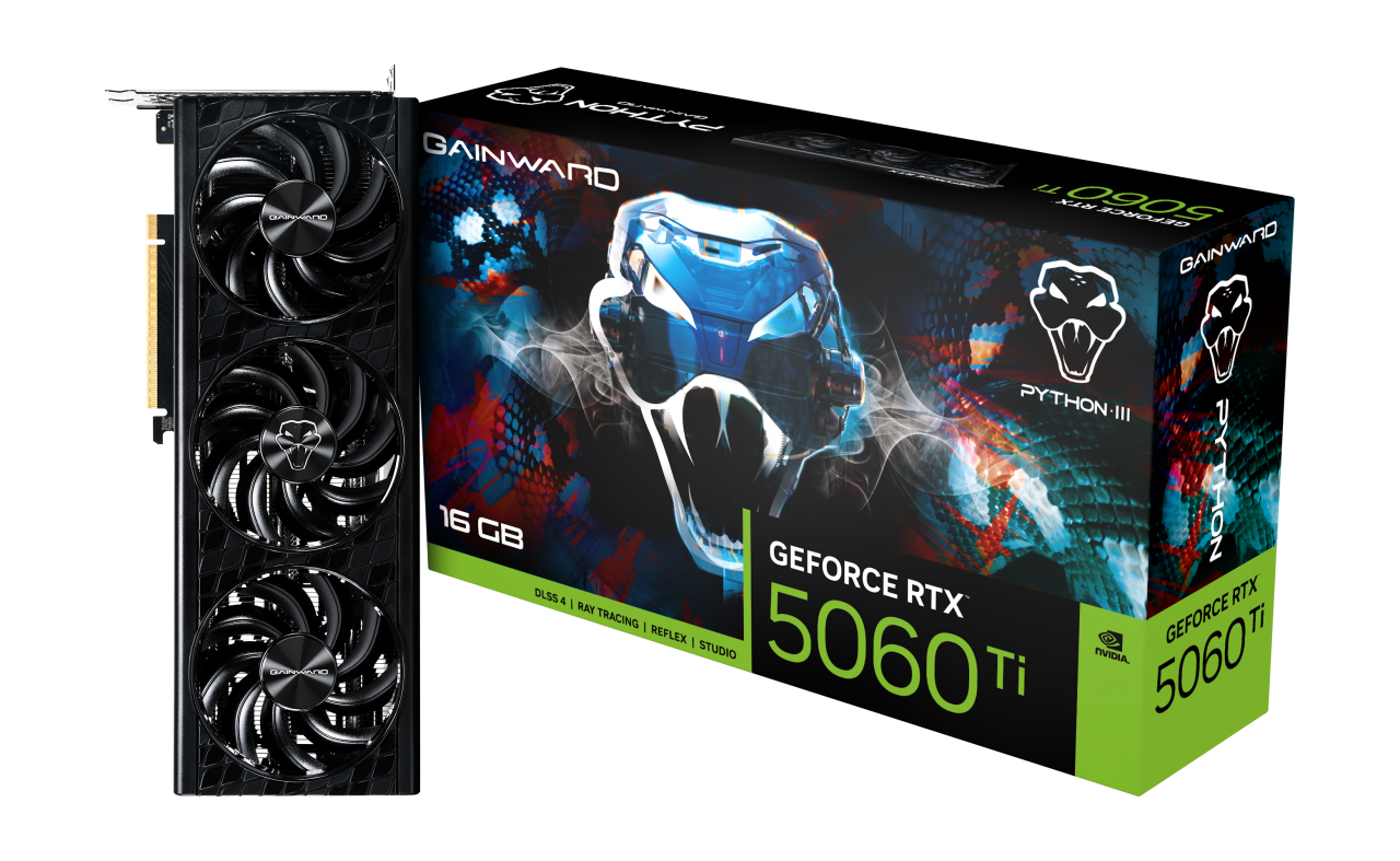 Card đồ họa Gainward GeForce RTX 5060 Ti Python III 16GB GDDR7 128 bits thiết kế ba quạt SFF