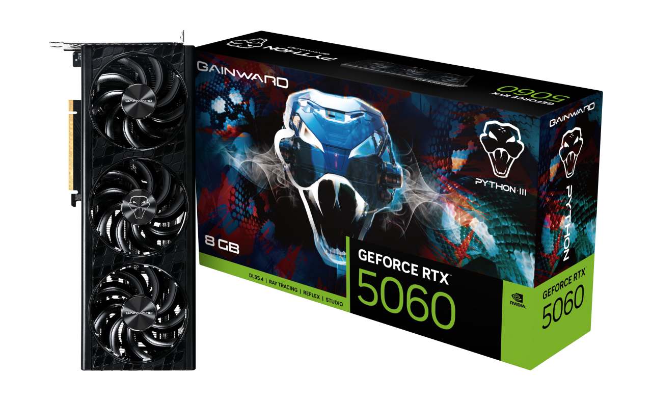 Card đồ họa Gainward GeForce RTX 5060 Python III 8GB GDDR7 128 bits thiết kế ba quạt SFF